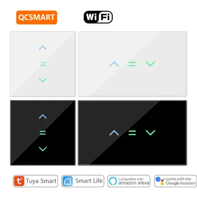 QCSMART 롤러 셔터 블라인드 커튼 스위치 백라이트 빛나는 Tuya 스마트 라이프 App 원격 음성 제어 Google Assistant Alexa