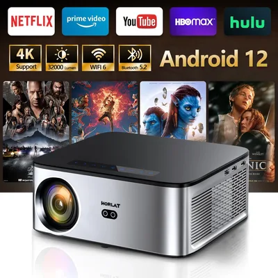 HORLAT 안드로이드 프로젝터 1600안시루멘 야외용 1080P 풀HD 비머 4K 비디오 WiFi 프로젝터 3D 영화 홈시어터 게임 장치