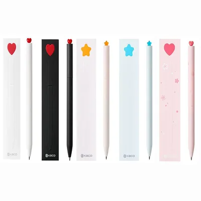 Kaco 귀여운 젤 펜, 첫 번째 하트 & 스타 부드러운 쓰기 펜 세트, 추가 검정색 리필 2개 포함, 단순하고 우아한 휴일 선물 ручки