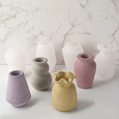 새로운 라운드 입 꽃병 실리콘 몰드 DIY 콘크리트 캔들 홀더 화분 수지 금형 촛대 장식 공예 선물 만들기
