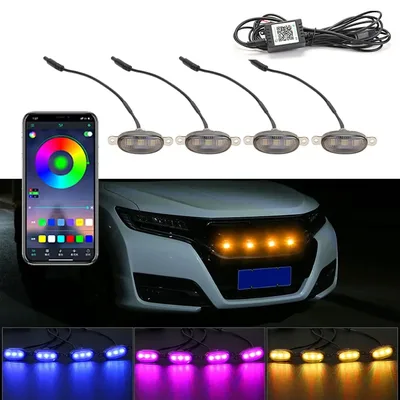 Led 자동차 전면 그릴 조명 범용 주간 러닝 라이트 RGB APP 제어 중앙 그리드 경고등 외부 액세서리