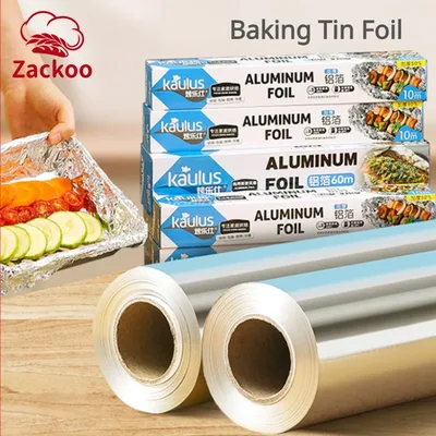 Zackoo 10/20/40M 베이킹 랩용 알루미늄 호일 일회용 에어 프라이어 오븐 바베큐 주석 호일 식품 등급 오일 종이 주방 케이터링 주석