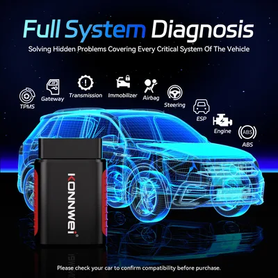 KONNWEI KDIAG 풀 시스템 OBD2 스캐너 블루투스 자동차 진단 스캔 도구 ABS SRS 변속기 엔진 고장 코드 리더