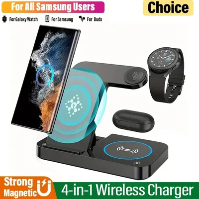 4 in 1 무선 충전 도크, 접이식 충전기 (아이폰 17~12 Pro Max, 아이워치 11~2 SE, 에어팟 프로 또는 삼성 S25 S24 호환)