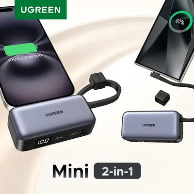 UGREEN 휴대용 스탠드 보조배터리 C 타입 포트, 고속 충전 보조베터리, 아이폰 15 프로 맥스 14 13 12 15 프로 20W, 5000mAh, 22.5W