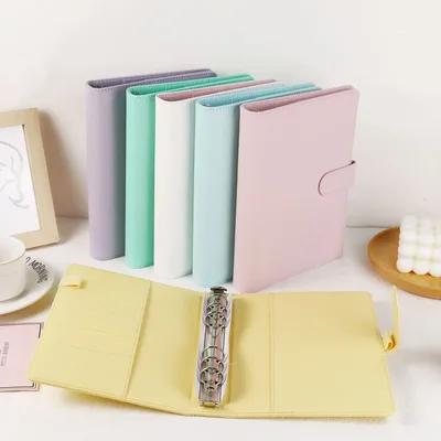 A5 마카롱 컬러 PU 가죽 DIY 바인더 포토 카드 수집 도서 일기 일정 플래너 DIY 커버 앨범 편지지