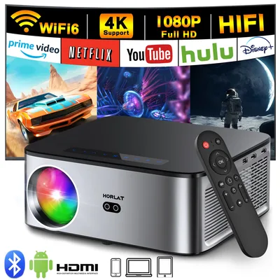 HORLAT 35000루멘 4K 안드로이드 프로젝터 8K 디코딩 비디오 오디오 홈시어터 자동초점 키스톤 5G 와이파이 휴대용 프로젝터 빔프로젝터