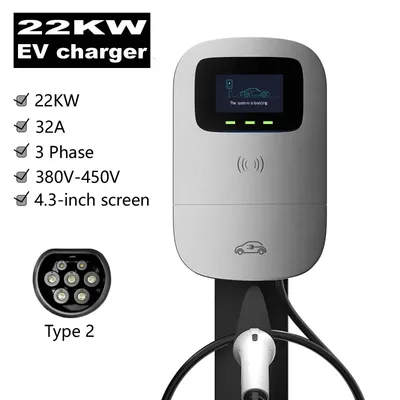 JIGU 22KW 전기차 충전기 타입 2 충전 케이블 3상 32A 380V EV 충전기 타입 2 월박스 자동차 충전소 3.5m