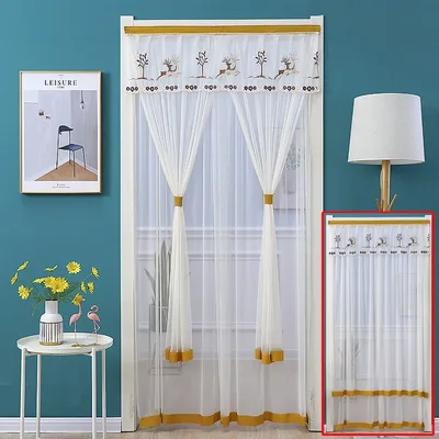 90*200CM 펀치 없음 모기 방지 도어 커튼 더블 레이어 패브릭 레이스 침실 도어 파티션 커튼