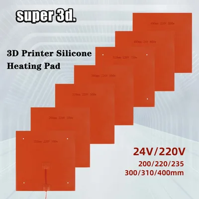 실리콘 가열 패드 220V 히터 베드 235/300/310/400mm 방수 고무 750W/500W 3D 프린터용 Ender-3 CR10 가열 매트