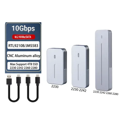 M.2 NVMe NGFF SSD 인클로저, CNC 알루미늄 USB 3.2 Gen 2 10Gbps PCIe NVME 6Gbps SATA MKey M&BKey M.2 케이스(M2 2230 2242 2280용)
