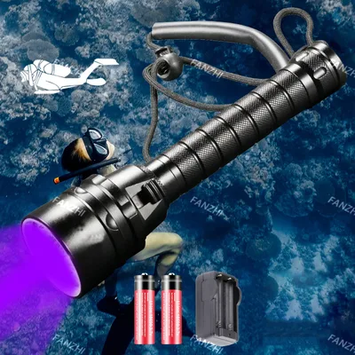 UV LED 다이빙 손전등, 자외선 랜턴, 스쿠버 보라색 조명, 수중 200m 다이빙 알루미늄 토치, 395nm, 다이빙 사냥용