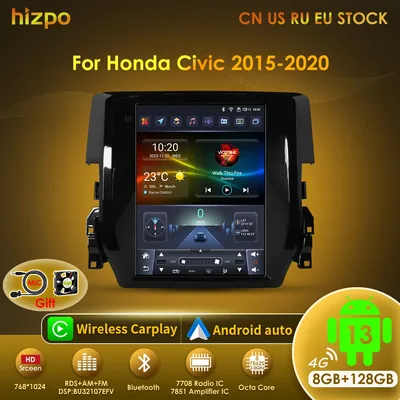 Hizpo Android 13 자동차 라디오 멀티미디어 Honda Civic 2015 - 2020 자동 Carplay 스테레오 오디오 GPS 네비게이션 2 din for Tesla Style