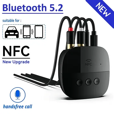Bluetooth 5.2 오디오 수신기 RCA 3.5mm AUX USB 스테레오 NFC 무선 어댑터 차량용 키트 스피커 증폭기 용 마이크가있는 U 디스크/TF 카드