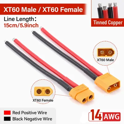 XT60 배터리 남성 여성 커넥터 플러그 RC 비행기 Lipo 배터리 ESC FPV 드론 자동차 보트에 대 한 15cm 14AWG 실리콘 와이어 케이블
