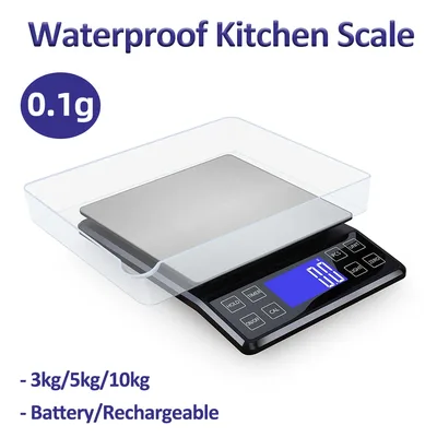 디지털 주방 체중계 고정밀 가정용 방수 스테인리스 스틸 전자 밸런스 식품 계량 체중계, 0.1g, 3kg, 5kg, 10kg