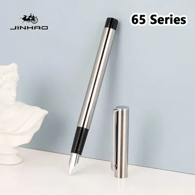 Jinhao 65 만년필 고급 펜 우아한 서예 쓰기 잉크 펜 블랙 실버 색상 편지지 비즈니스 학교 용품