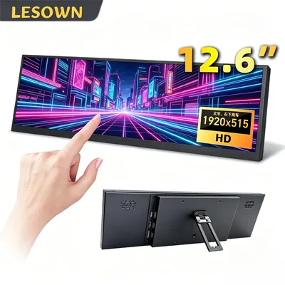 LESOWN 롱 바 12.7 12.6 인치 모니터, 120Hz 2880x864 IPS 터치 HDMI C타입 센서 패널, LCD 데이터 보조 화면 온도 표시