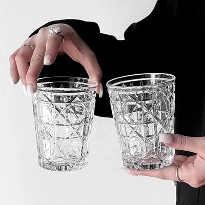 빈티지 다이아몬드 패턴 서양 와인 잔, 차가운 음료수 커피 컵, 가정용 위스키 맥주 브랜디 양주 머그잔, 310ml, 2 개