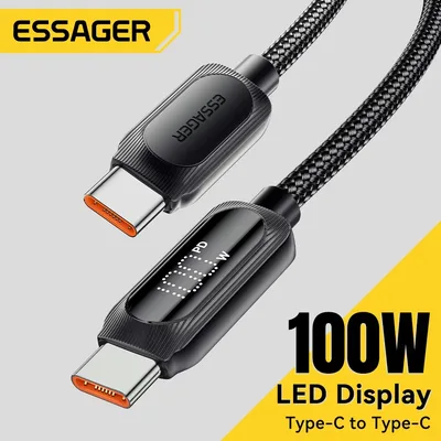 Essager USB C타입 to USB C타입 케이블 100W 5A PD 고속 충전 케이블 (맥북, 샤오미, 삼성 호환) 디지털 디스플레이 케이블 3미터