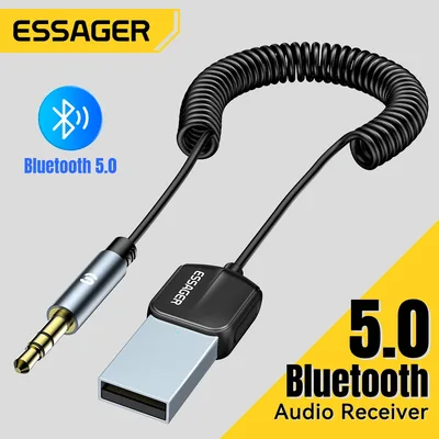 Essager 무선 블루투스 5.0 수신기 어댑터 핸즈프리 차량용 스피커 3.5mm 잭 Aux 오디오 음악 차량용 블루투스 송신기