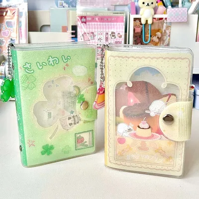 WAKAWAKA A7 바인더 네 잎 클로버 & 소녀 반짝이 pvc 이동식 루스 리프 노트 스티커 보관 도서 포켓 노트북 휴대용