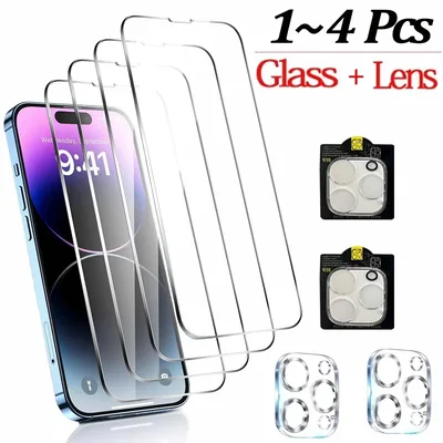 1~4Pcs 아이폰 16, 15 프로 맥스 HD 스크린 보호 필름 용 iPhone 17 16 15 14 Pro Max 강화 유리 iPhone 11 12 13 Mini 카메라 렌즈 필름 iPhone 17 16 Pro