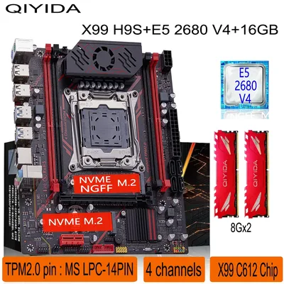 Qiyida X99 마더보드 키트 LGA2011 3 Xeon E5 2680 V4 2*8GB 16GB DDR4 3200Mhz 4 채널 NVME USB3.0 SATA3.0 TPM 2.0 인터페이스