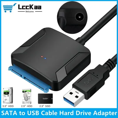 SATA-USB 3.0 케이블 USB 3.0-SATA III 하드 드라이브 어댑터 변환기(전원 어댑터 포함 2.5" 3.5" SSD HDD 하드 드라이브 디스크용)