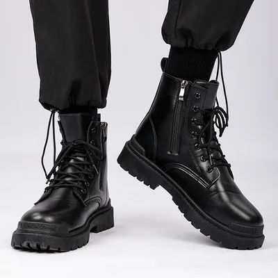남성용 가죽 부츠 사계절 야외 캐주얼 하이킹 부츠 레트로 패션 작업 부츠 두꺼운 바닥 발목 부츠 Anti-slip 2024