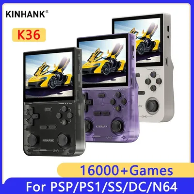 KINHANK K36 레트로 핸드 헬드 비디오 게임 콘솔 PS1/PSP/DC/N64/SS 용 500nit 3.5 인치 IPS 스크린 16000 게임 에뮬레이터