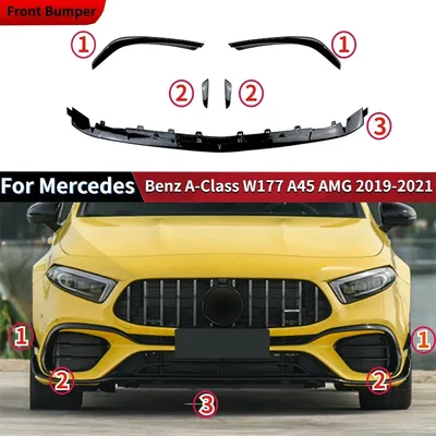 메르세데스-벤츠 A 클래스 W177 A45 AMG 2019-2021 가드 보호대 커버 하부 블레이드 스플리터 바디 키트 용 자동차 앞 범퍼 립 스포일러