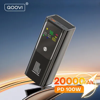 QOOVI PD 100W 보조베터리 20000mAh 외부 배터리 용량 노트북 iPhone Samsung 용 고속 충전 휴대용 충전기 보조베터리