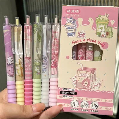 카와이 카툰 젤 펜, 빠른 건조, 0. 세트 당 6 개 블랙 잉크 필기감 부드러운 우아한 펜, 학생 문구류, 사무용품 선물, 5mm