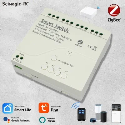 Zigbee 3.0 게이트웨이 4CH RF 스마트 스위치 12V 24V 110V 220V WIFI 원격 제어 전등 스위치 10A 릴레이 자동 잠금