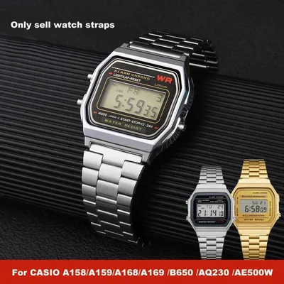 스테인리스강 시계 밴드, Casio A158, A159, A168, A169, B650, AQ230, AE500W 클래식 소형 사각형 실버 블록, 금속 스트랩, 18mm