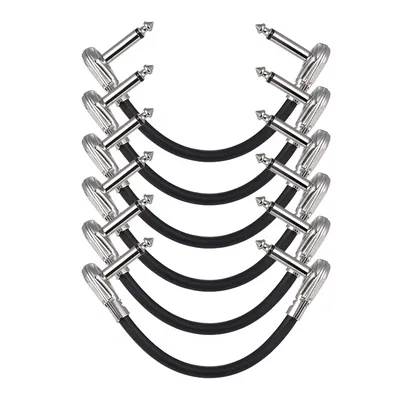 Miwayer 15cm/6in 기타 이펙트 페달 악기 패치 케이블 1/4" 실버 직각 플러그 검정색 PVC 재킷, 6팩