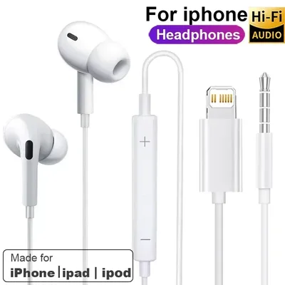 Apple iPhone 14 Pro Max Lightning 헤드폰 용 기존 이어폰 13 12 11 Mini X XS XR SE 6 7 8 Plus 유선 이어폰 통화 이어 버드