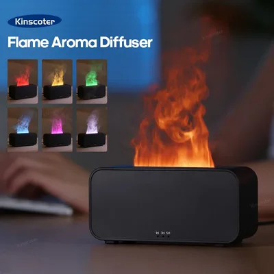 KINSCOTER 새로운 시뮬레이션 화염 아로마테라피 기계 미니 공기 가습기 LED 컬러풀 라이트 타이머 가습기 홈 퍼퓸 디퓨저 New Simulation Flame Aromatherapy Machine Mini Air Humidifier LED Colorful Light Timer Humidifier Home Perfume Diffuser