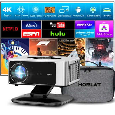 HORLAT 40000루멘 LCD 프로젝터 3D 시네마 LED 빔프로젝터 풀HD 1080P 4K 비디오 자동 초점 키스톤 홈시어터 5G 와이파이 프로젝터