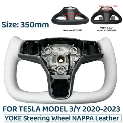 Tesla Model 3/Y 2018-2022 Y 2022-2024 용 난방 장치가있는 350mm 요크 핸들 스티어링 휠 맞춤형 NAPP 가죽 액세서리