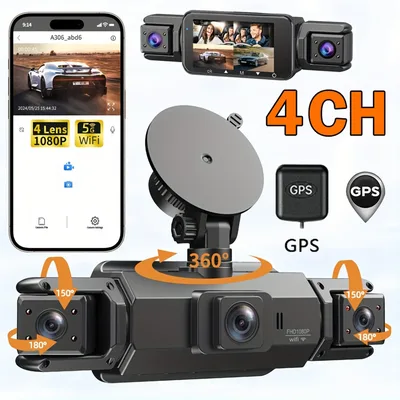 4채널 GPS 블랙박스 차량용 카메라 WiFi 야간촬영 DVR 360 °   전면 왼쪽 오른쪽 후면 루프 녹화 24시간 주차 모니터