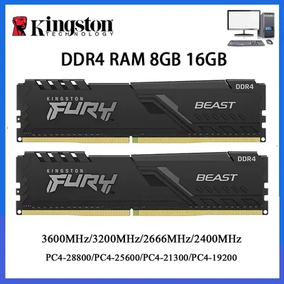 Kingston BEAST DDR4 RAM 3200MHz 2666MHz 3600 2400MHz 8GB 16GB 4GB 게임용 데스크탑 메모리 PC4-25600 PC4-19200 288Pin DIMM DDR4 RAM