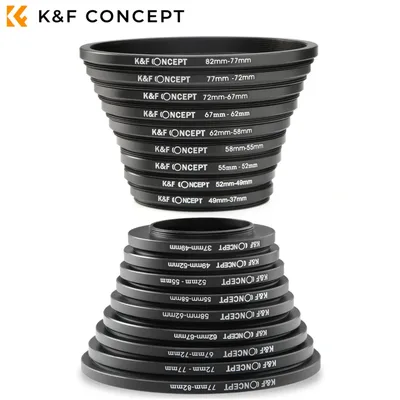 K&F CONCEPT 18 in 1 필터 어댑터 링 세트 카메라 렌즈 스텝 업/다운 어댑터 링 (캐논, 니콘, 소니 DSLR 렌즈용) 37-82mm 82-37mm