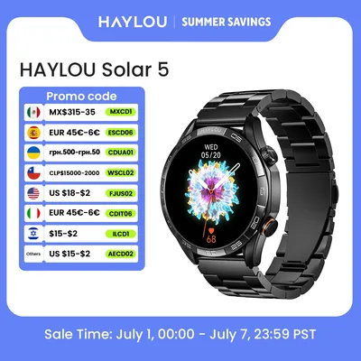 HAYLOU Solar 5 음성 통화 스마트 워치 1.58'' AMOLED 디스플레이 60Hz 스마트 시계 음성 지원 남성용 스포츠 스마트 워치