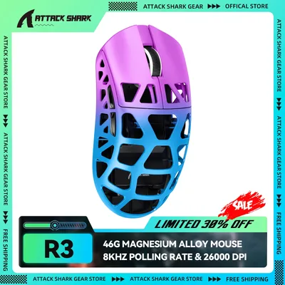 ATTACK SHARK R3 8KHz 마그네슘 합금 무선 마우스, 46g 초경량, 26000 DPI, PixArt PAW3395 센서, 2.4G/블루투스/유선, PC/Mac용