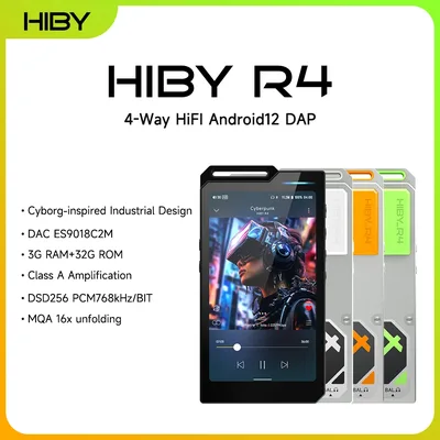 HiBy R4 ES9018Q2M*4 안드로이드12 하이파이 음악 플레이어 MP3 오디오 블루투스 WiFi DSD256 MQA 16x USB DAC 헤드폰 앰프 11시간 사용 4.7인치 OPA1652