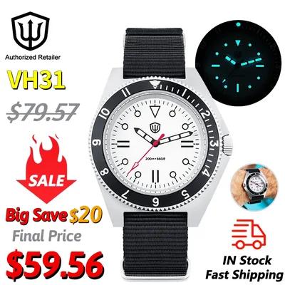 Watchdives WD1972 쿼츠 시계 VH31 스윕 초 무브먼트 사파이어 크리스탈 BGW9 빛나는 20Bar 방수 빈티지 남성용 시계