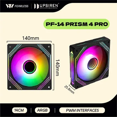UPSIREN PF-14 PRISM 4PRO 컴퓨터 섀시 팬 140mm ARGB 4 핀 PWM 조용한 냉각 팬 12V 대용량 풍량 47.2CFM/650-1800RPM
