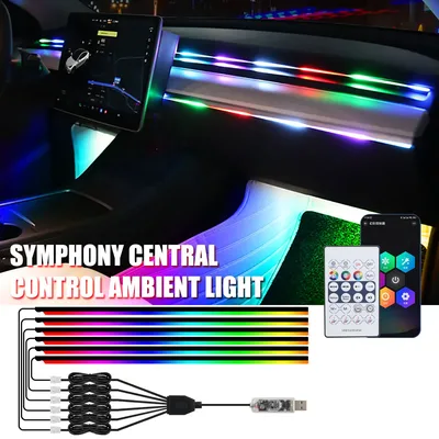 KEVANLY 자동차 주변 조명 10 in 1 Footwell 범용 RGB 분위기 램프 Tesla Model 3 Y S X 용 USB APP 원격 시가 라이터